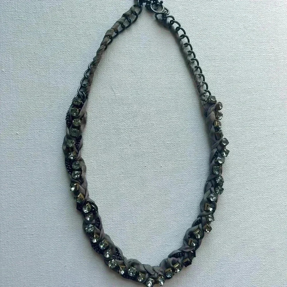 Vintage J Crew Crystal Rhinestone Fabric Braided Necklace - Picture 2 of 5